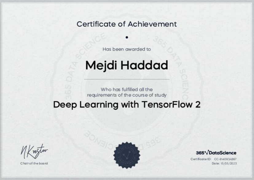 Certificate of Completion - Deep Learning with TensorFlow 2 certificate